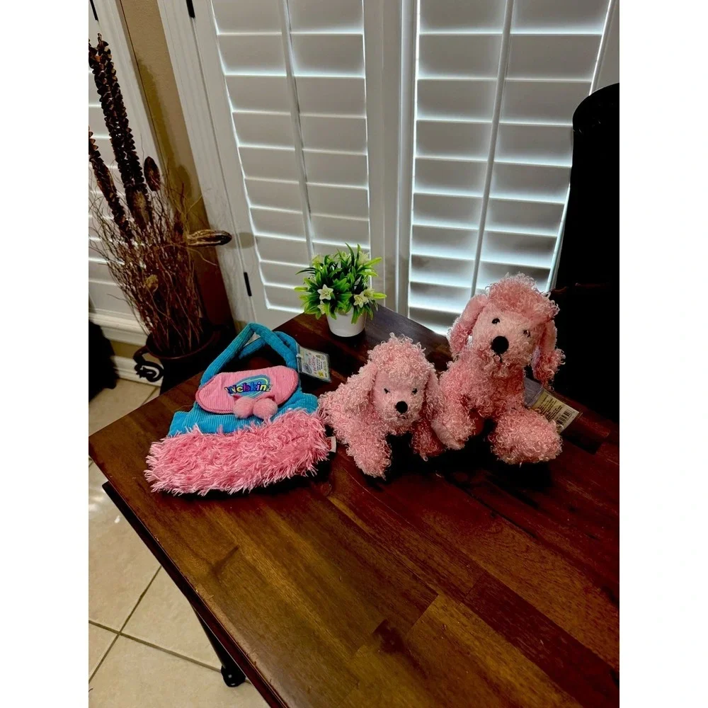 Webkinz Ganz Pink Poodle Dogs And Mini Plush HS107 New With Unused Codes Carrier